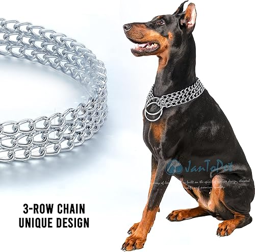 Miniatura 7 de JanToPet Collar de cadena para perro, collar de acero inoxidable para caminar, collar de metal OP con eslabones cubanos a prueba de mordidas, collar