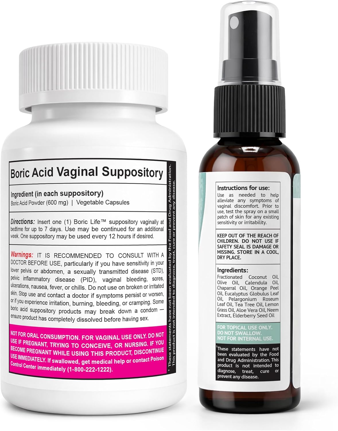 NutraBlast Boric Acid Vaginal Suppositories 600mg (30 Count) Bundle with Intimist Essential Oils Blend Spray (2 fl oz)