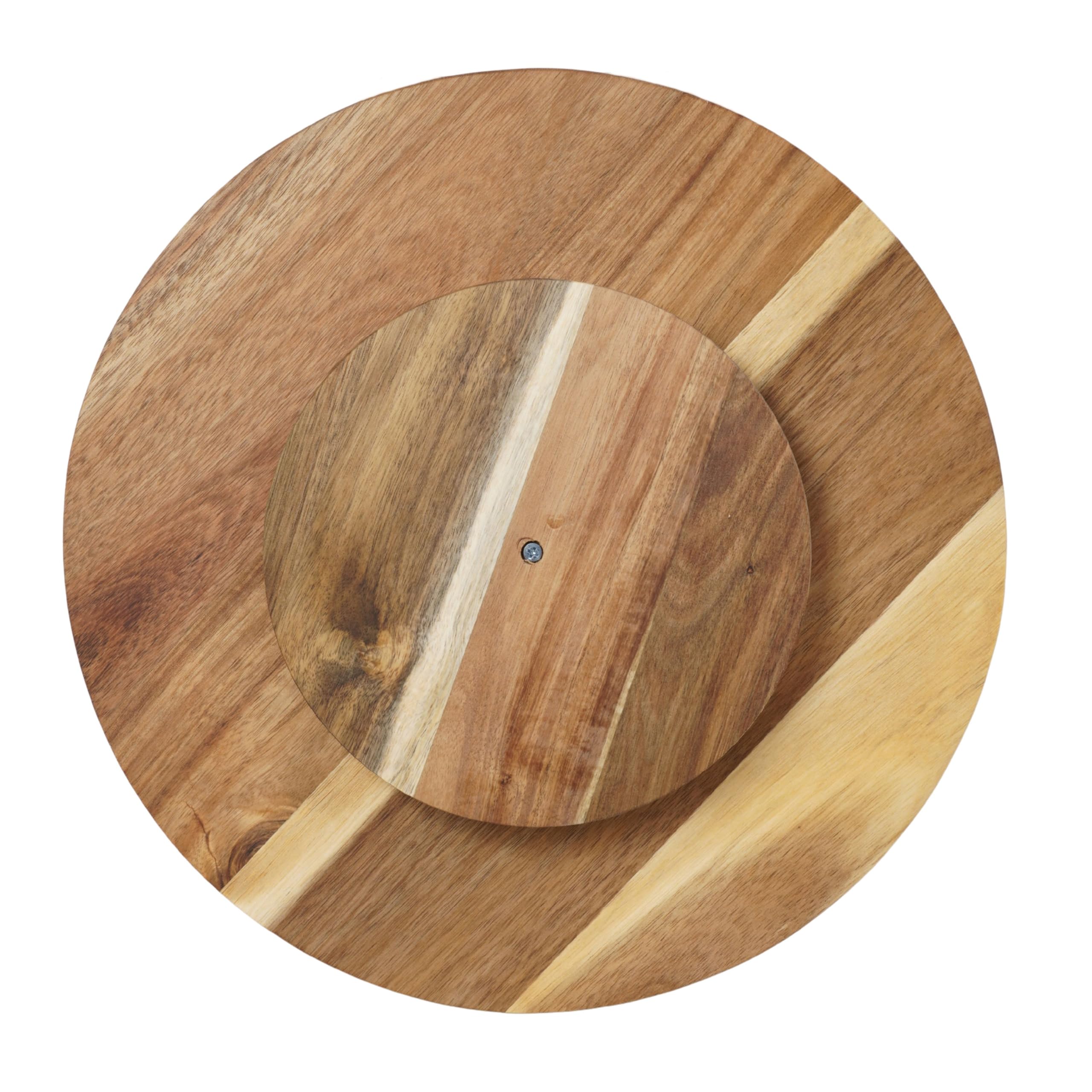 Divchi Brown Wooden Lazy Susan Acacia Turntable Rotating Serving Tray Round Turntable Food Platter & Centerpiece For Dining Table Kitchen & Parties