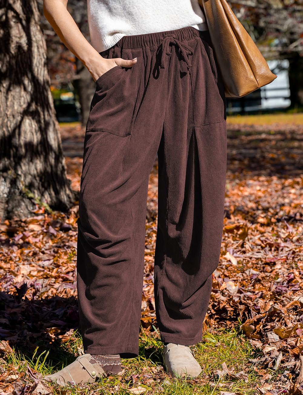 TARSE Women Corduroy Baggy Harem Pants Drawstring Loose Wide Leg Casual Lounge Pant 2025 Travel Vacation Clothes with Pockets - Image 2
