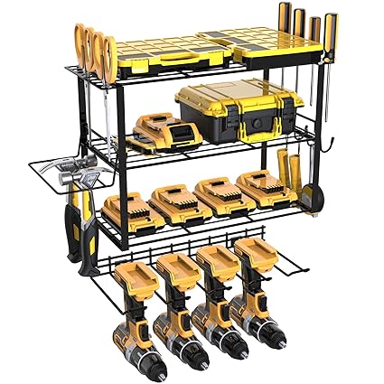 Power Tool Organizer, Garage Organization and Drill Storage, Drill Holder Wall Mount Sturdy and Durable, Practical 4 Tier Metal Tool Rack, Suitable as a Gift for Dad, Best Choice for Men