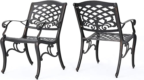 Christopher Knight Home Myrtle Beach - Sillas de comedor de aluminio para exteriores, juego de 2 piezas, cobre brillante