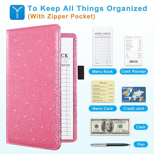 Miniatura 9 de ACdream Libros de servidor para camarera con bolsillo con cremallera, bloc de notas para libro de invitados, lindo bolsillo organizador de dinero de