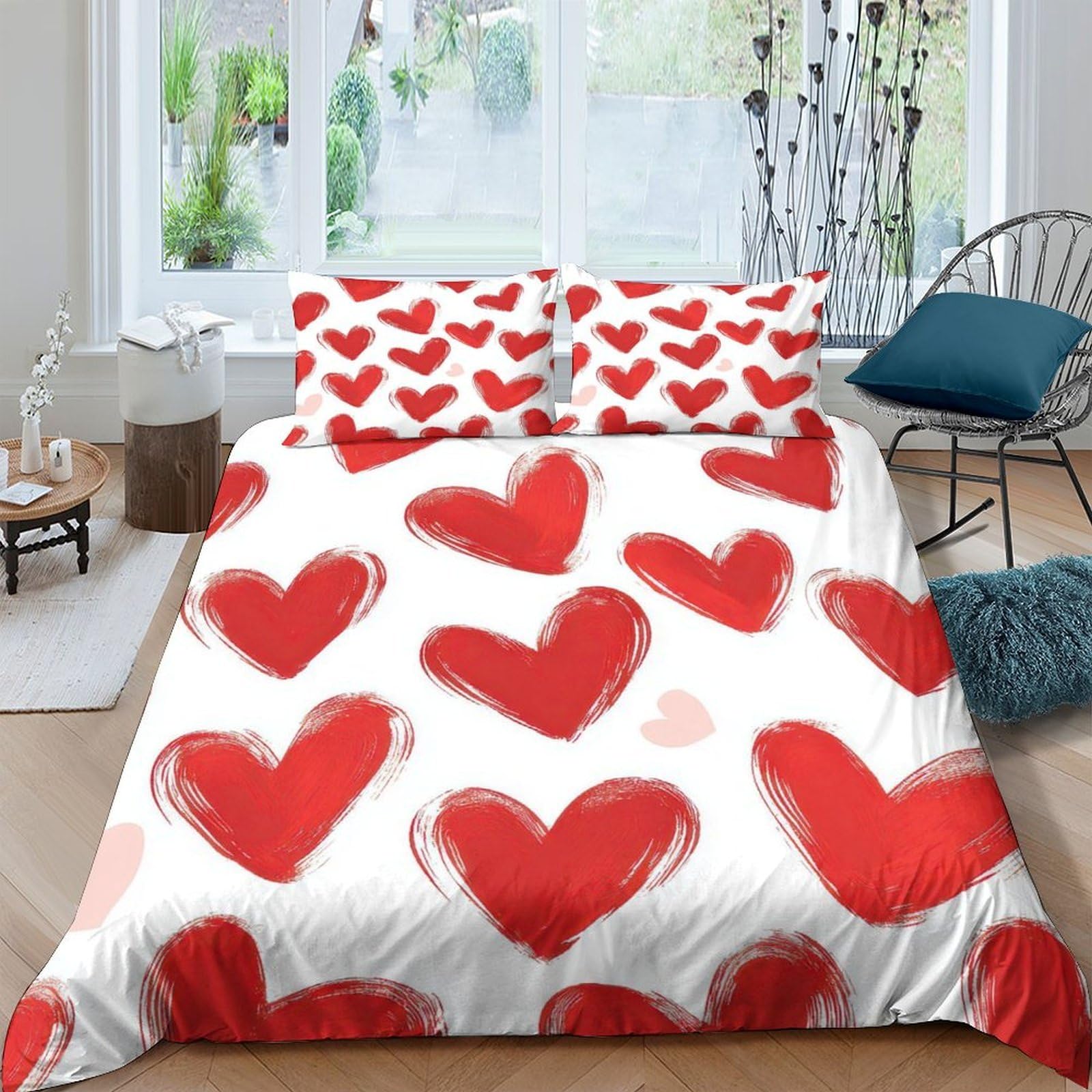 Ctjqhvkz Style-9 3D Printed Red Painted Heart Fitted Sheet Microfiber Soft Breathable Brushstroke Heart Bed Cover For Bedroom Decor Single（135X200cm）