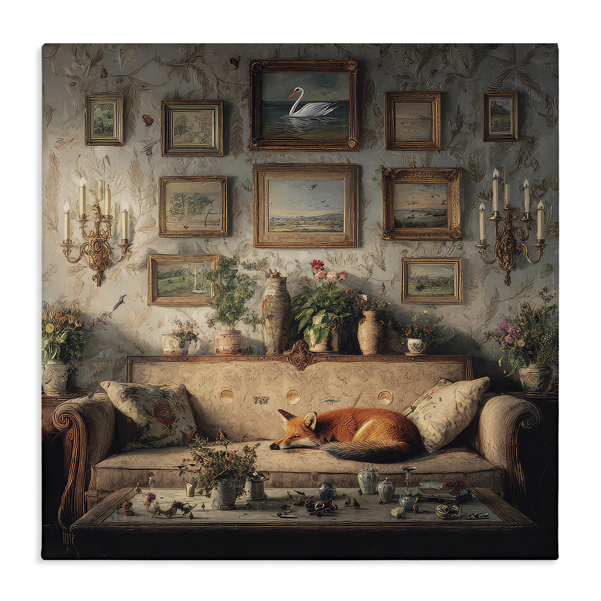 Stupell Industries Unframed 'Vintage Parlor With Fox'| Canvas Art