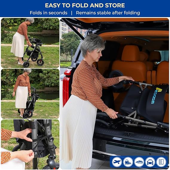 Foldable Walkers for Seniors with Seat, 2 in 1 Rollator Wheelchair Combo
