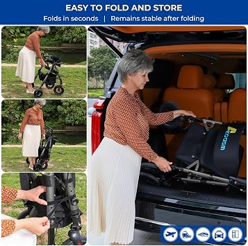 Foldable Walkers for Seniors with Seat, 2 in 1 Rollator Wheelchair Combo
