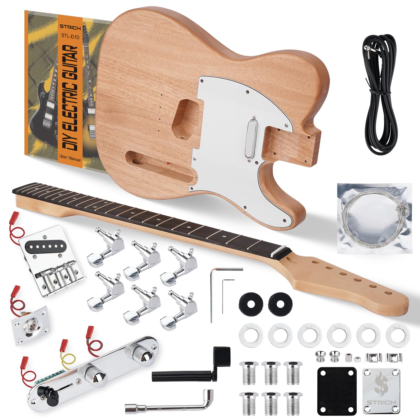 STRICH DIY Electric Guitar Kit, TL Style Mahogany Body & Maple Neck Guitar with SS Pickups, Easy to Assemble Kit with All Parts Included – Build Your Own Electric Guitar STL-D10
