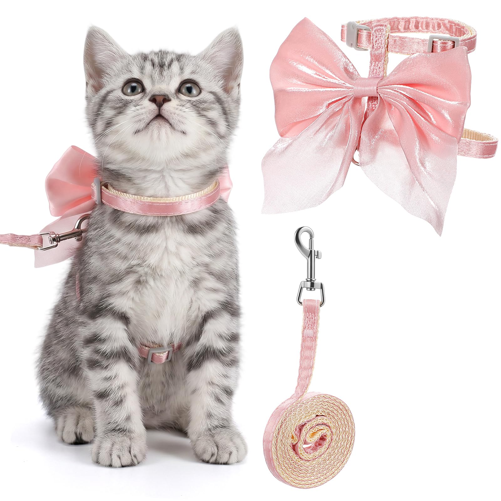 Cat Leash and Harness Set, Pink Bow Small Cat Harness(S 2-7LBS)