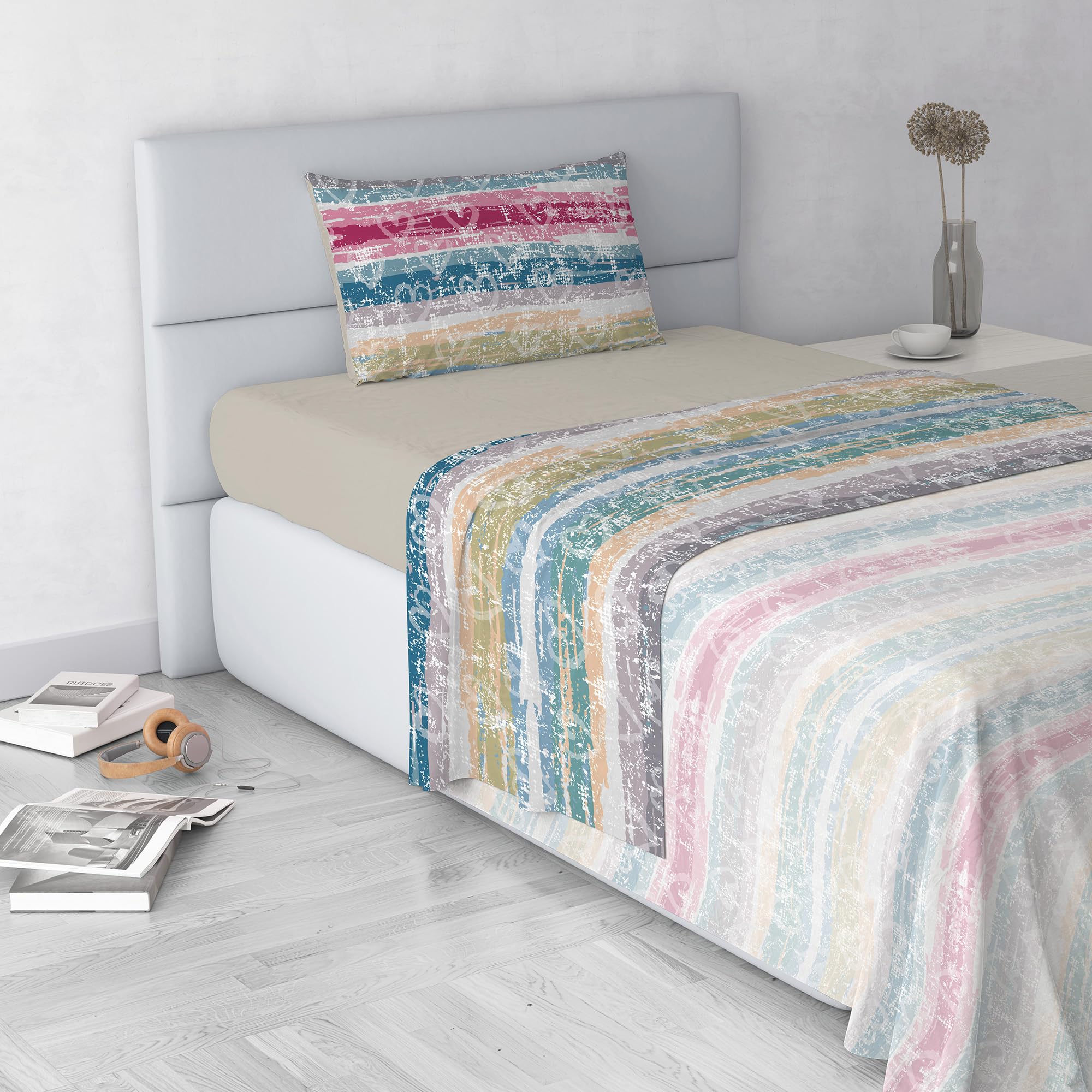 Fashion Microfibre Duvet Cover Set, Made in Italy, Love Lines, Single