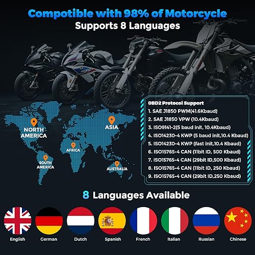 Miniatura 6 de Herramienta de medición de diagnóstico del sistema de motocicleta, escáner Moto OBD2 con prueba de voltaje, lector de código de falla de motocicleta