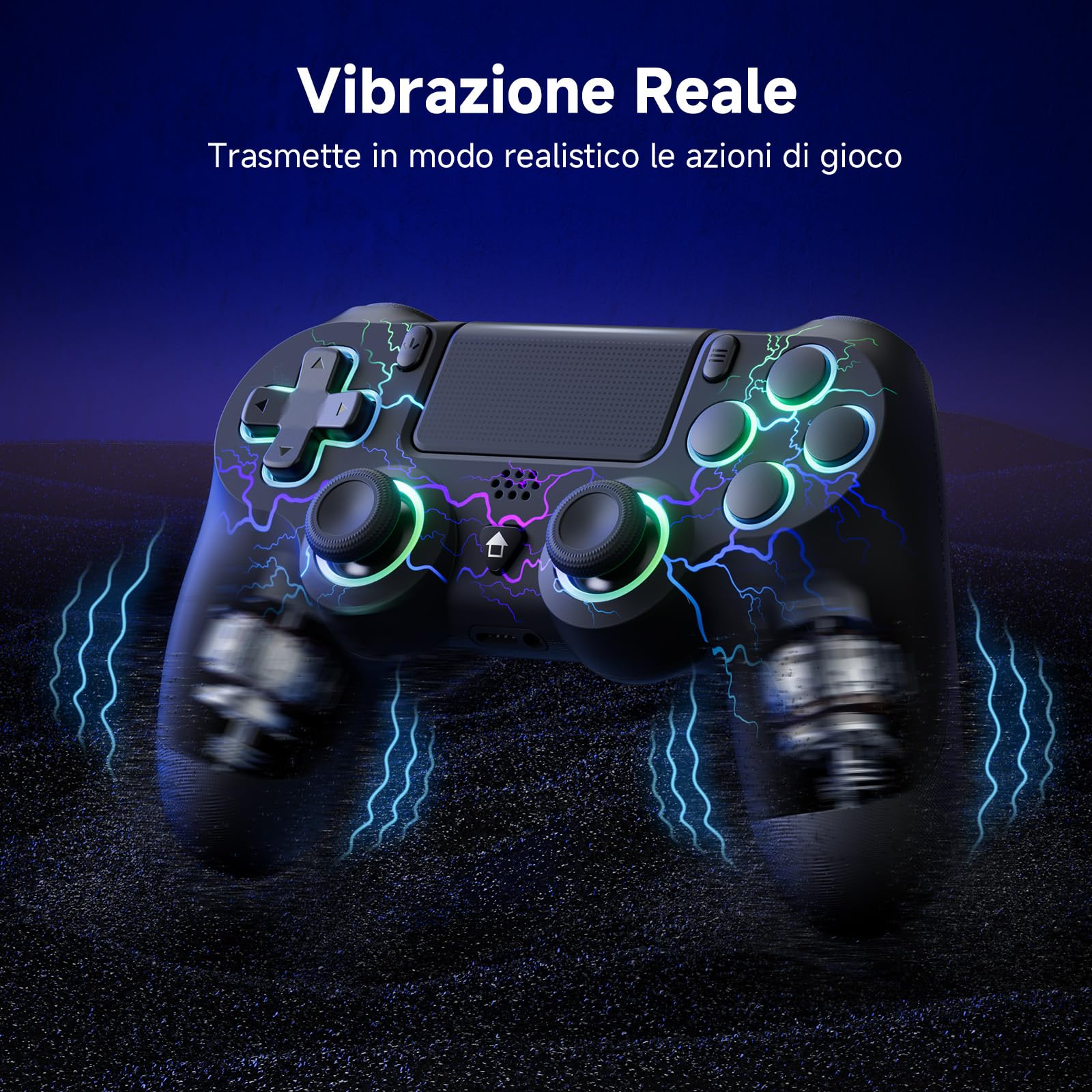 ECHTPower Mando para PS4, Upgrade Mando Bluetooth para PS4/PC, Type-C Puerto, Hall Joystick, Botones Traseros, 1000mAH Batería, Turbo, Vibración, Giroscopio, Diesño Ergonómico Antideslizante — view 7