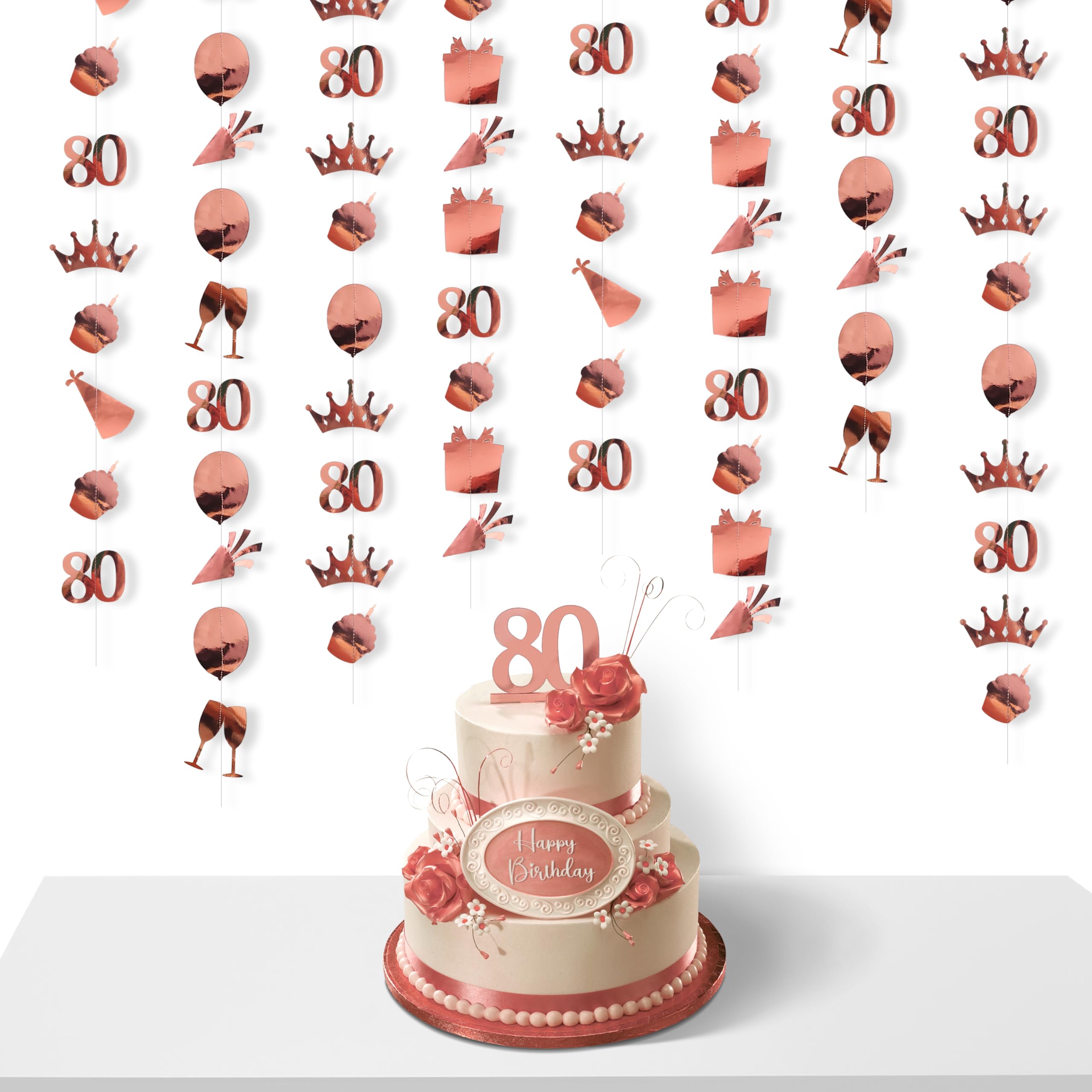 ArtAubrey Rose Gold 80th Birthday Decorations for Women, Twinkle Garland 80 Year Old Happy Birthday Backdrop 80th Anniversary Party Supplies Metallic Hanging Streamer Bunting Banner