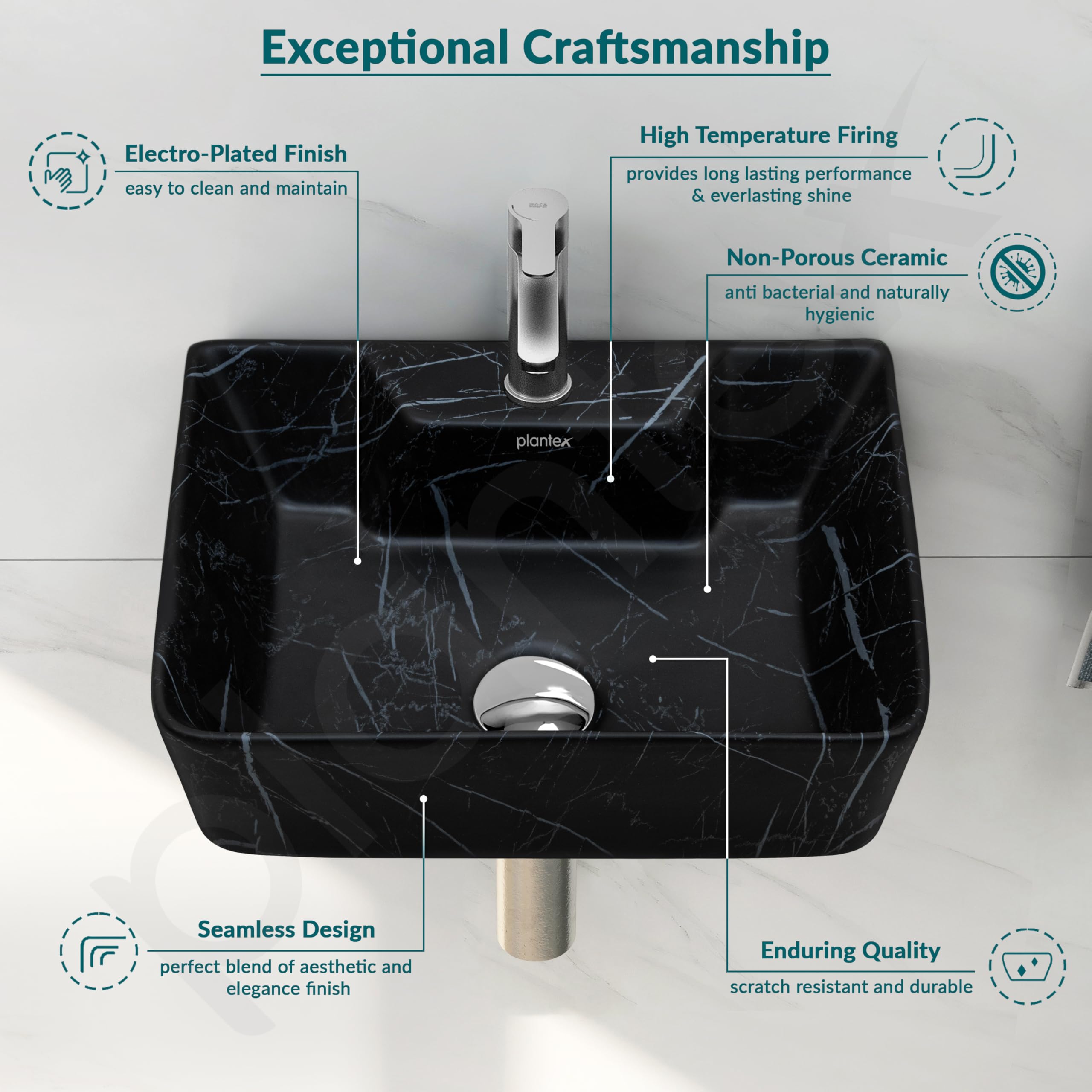 Plantex Ceramic Wash Basin - Black -6
