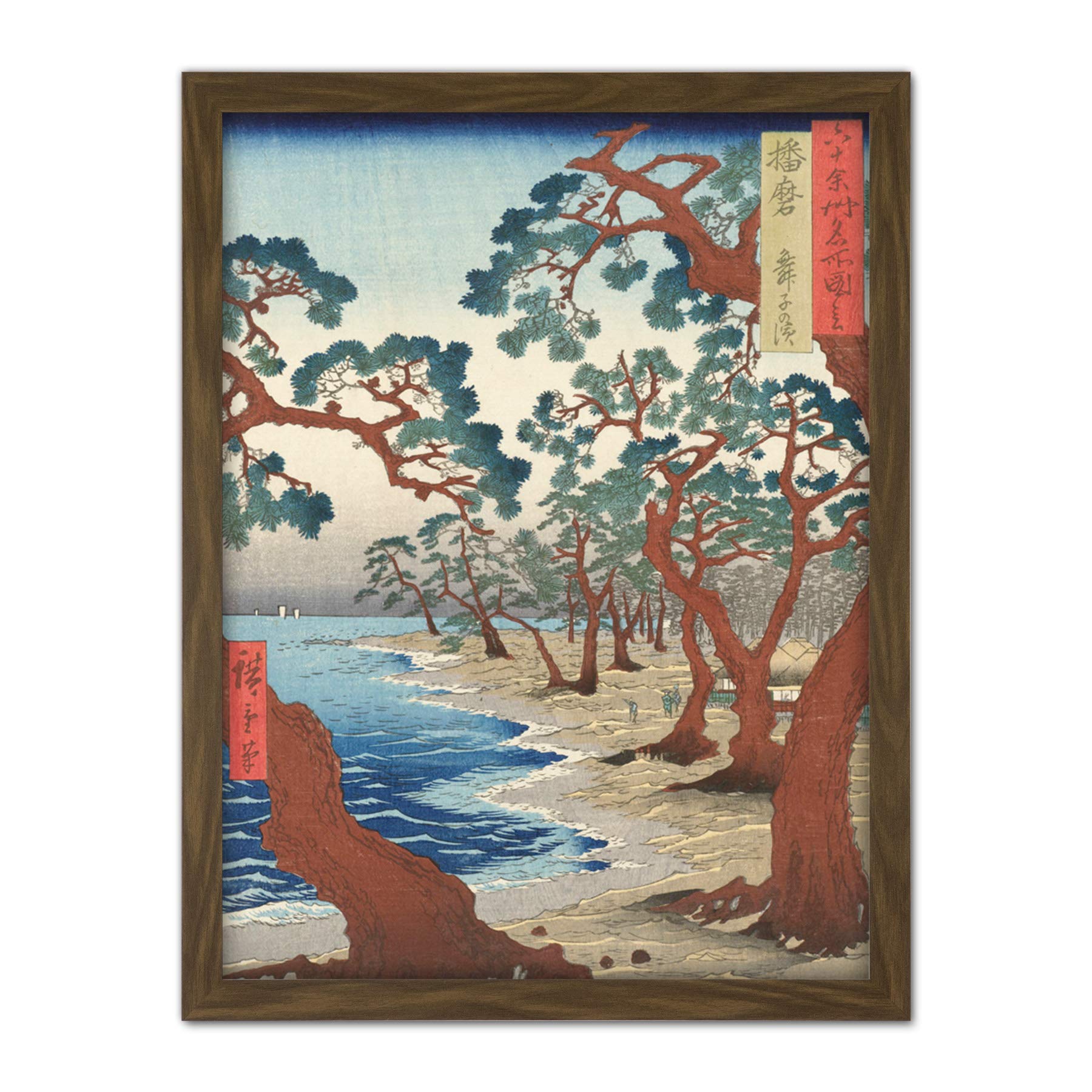 Artery8 Hiroshige Maiko Beach In The Province Of Harima Artwork Framed Wall Art Print 18X24 Inch