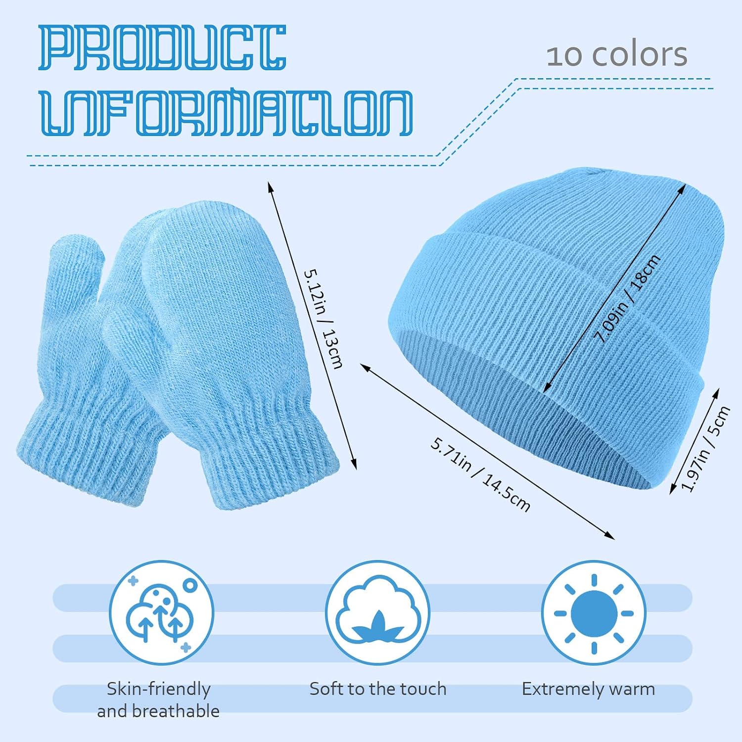 Suhine Toddlers Beanie Hat Stretch Mittens Set Includes Warm Soft Knitted Chunky Winter Hats Cute Cozy Baby Gloves for Kids