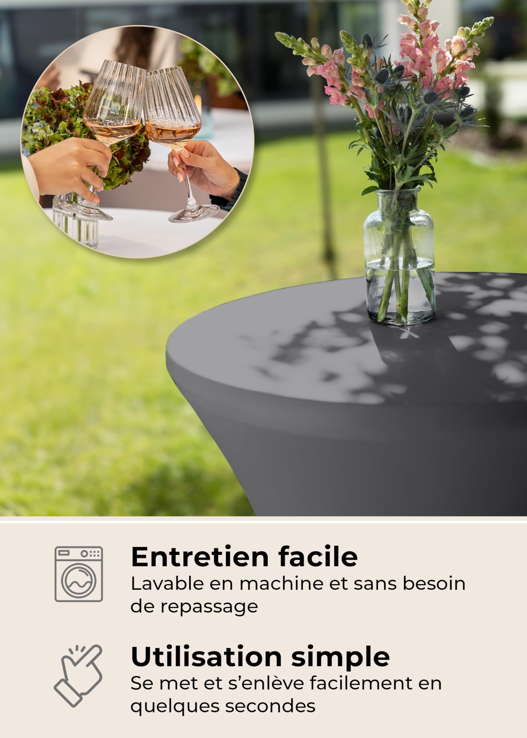 Gräfenstayn Diana Housse pour Table Haute de Bistro Stretch Spandex Ø 60 cm Anthracite
