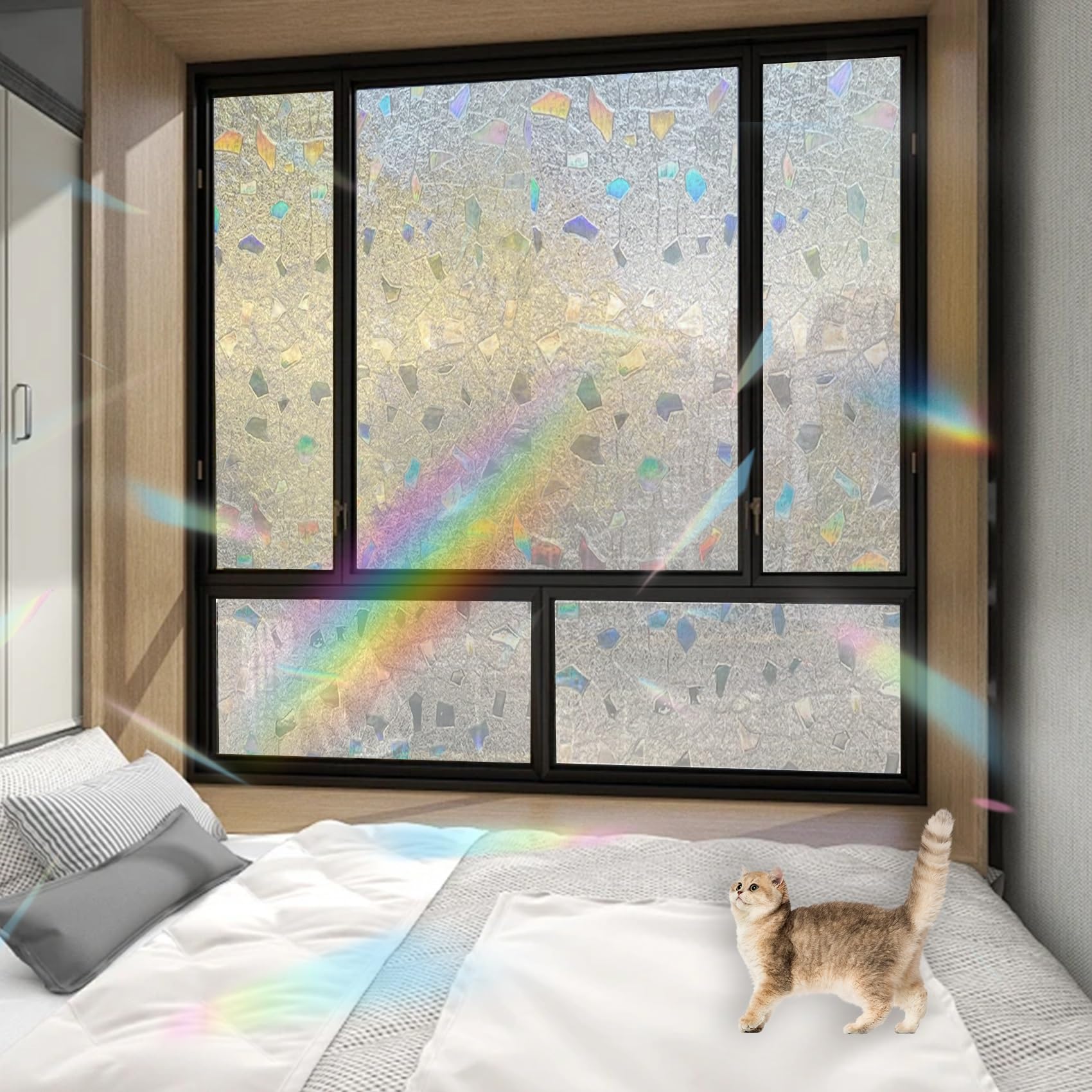 Sichtschutzfolie 90 x 415 cm, Privatsphäre, Lichtdurchlässig, Statisch Haftend Nicht Klebend, Isolierfolie, Tönungsfolie Fenster Wohnzimmer, Bunter Stein