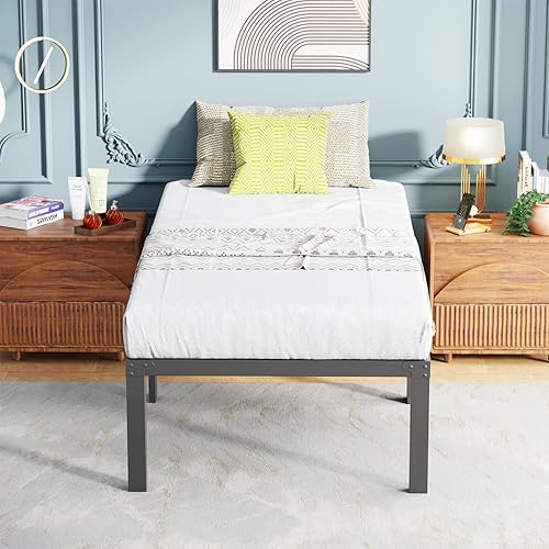 Miniatura 3 de Base de cama con plataforma de metal base de colchón de 18 pulgadas de alto no necesita somier listones de acero resistente sin ruido fácil montaje