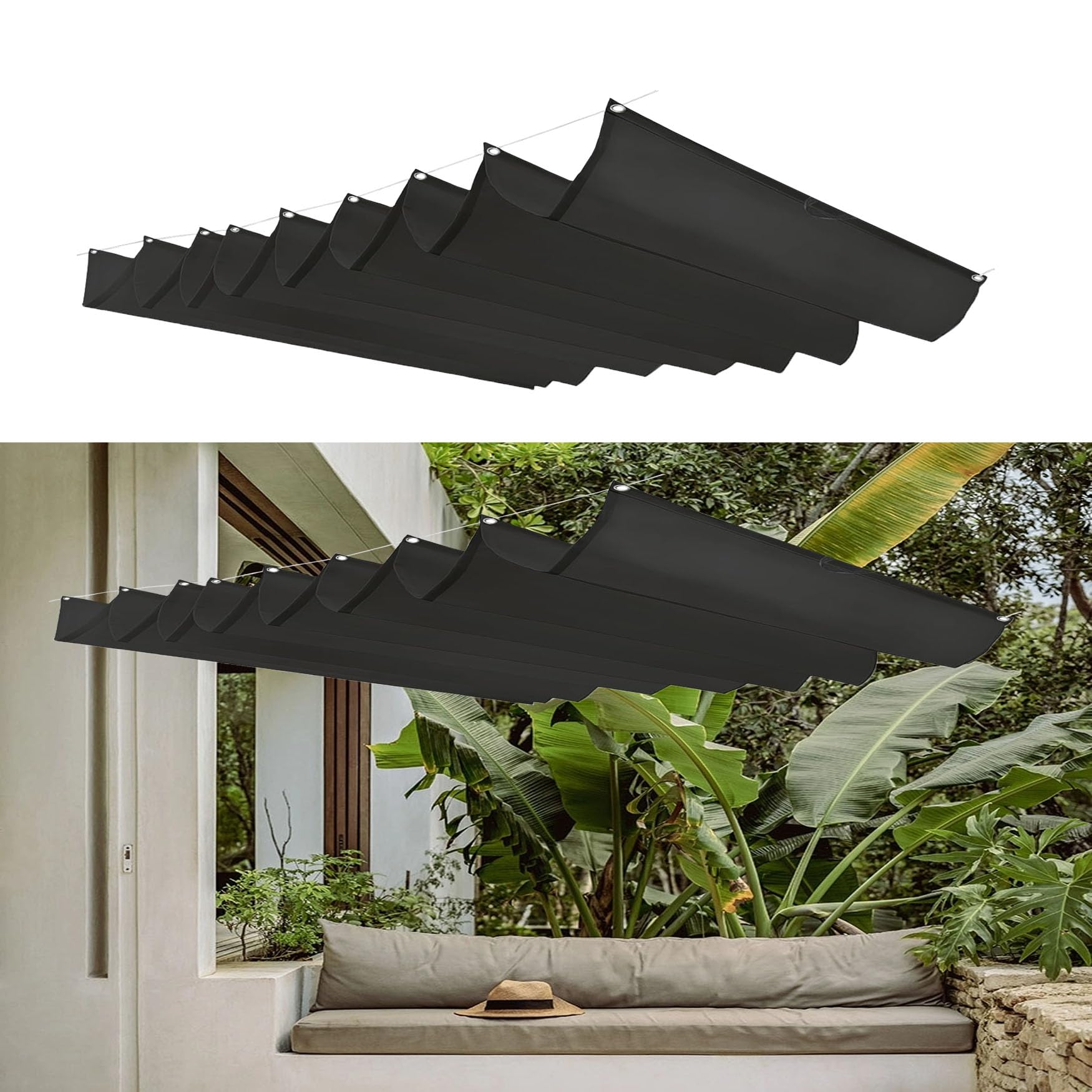 Voile d'ombrage vague rétractable pergola bâche étanche balcon 190x910