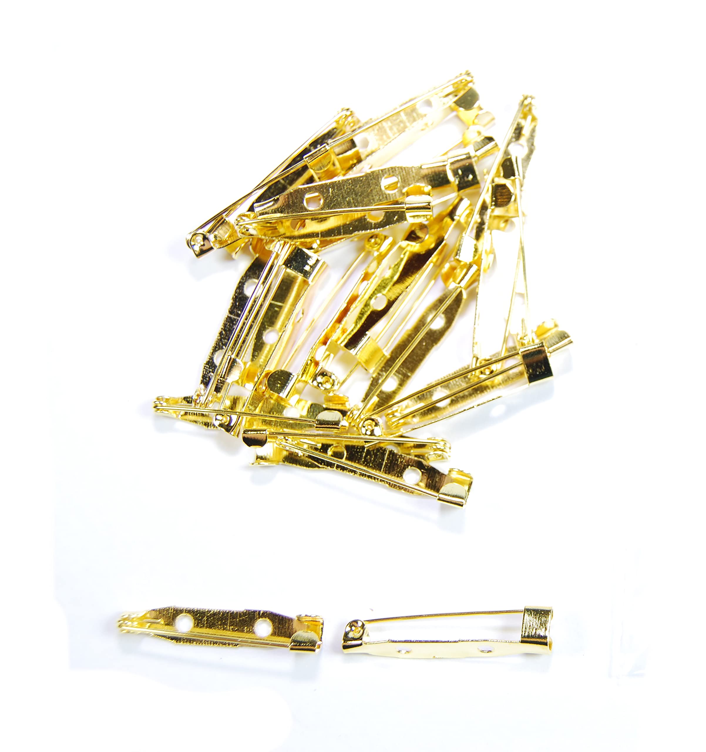 celloexpress Gold Brooch Bar Pins - Backs for Jewellery Making Findings (Gold - 30mm x 5mm - Hook Bar (2 Hole), Pack of 50)