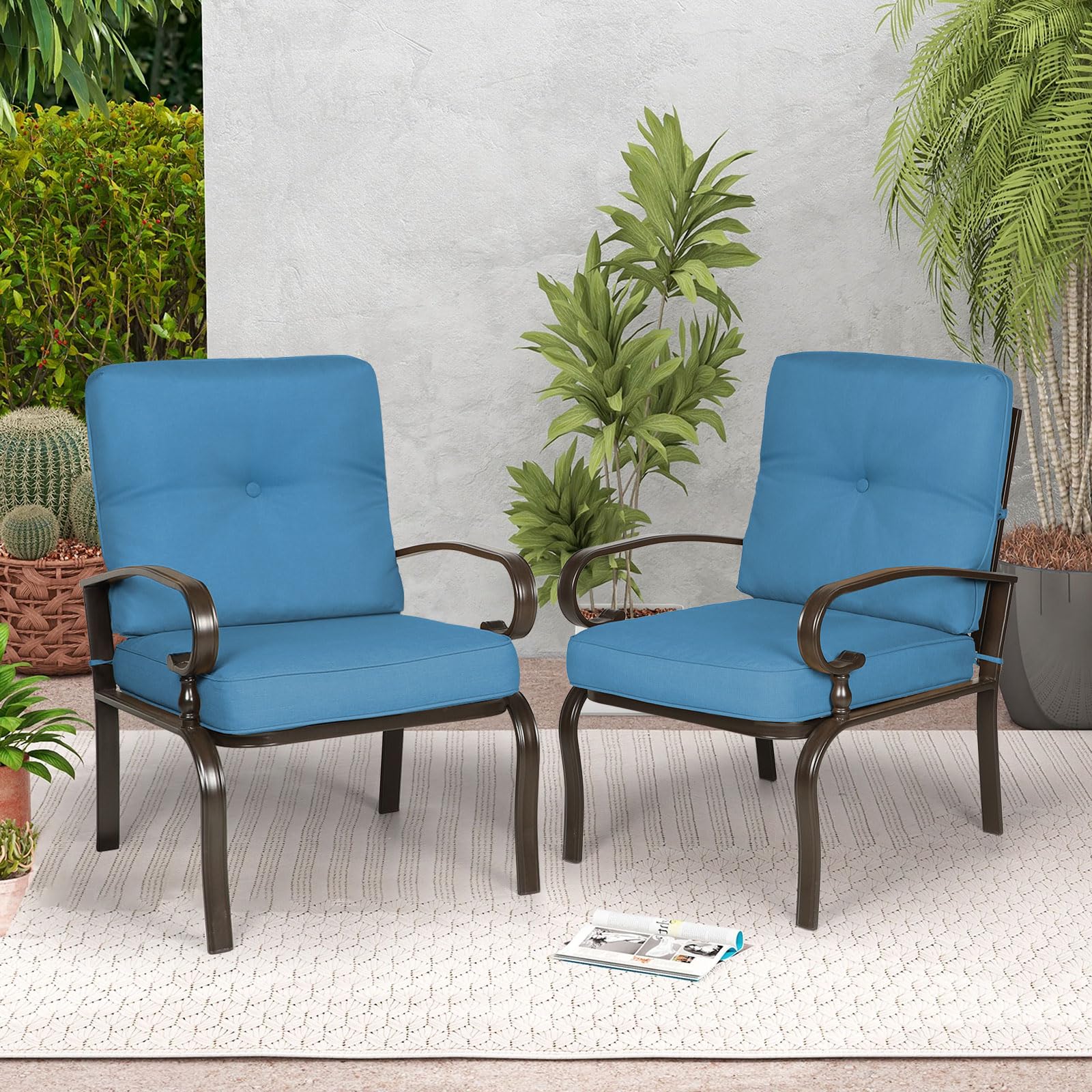 Incbruce Metal Outdoor Dining Chairs Patio Chairs Set of 2, Wrought Iron Chair Steel Frame Restaurant, All-Weather Garden Seating Chair with Arms and