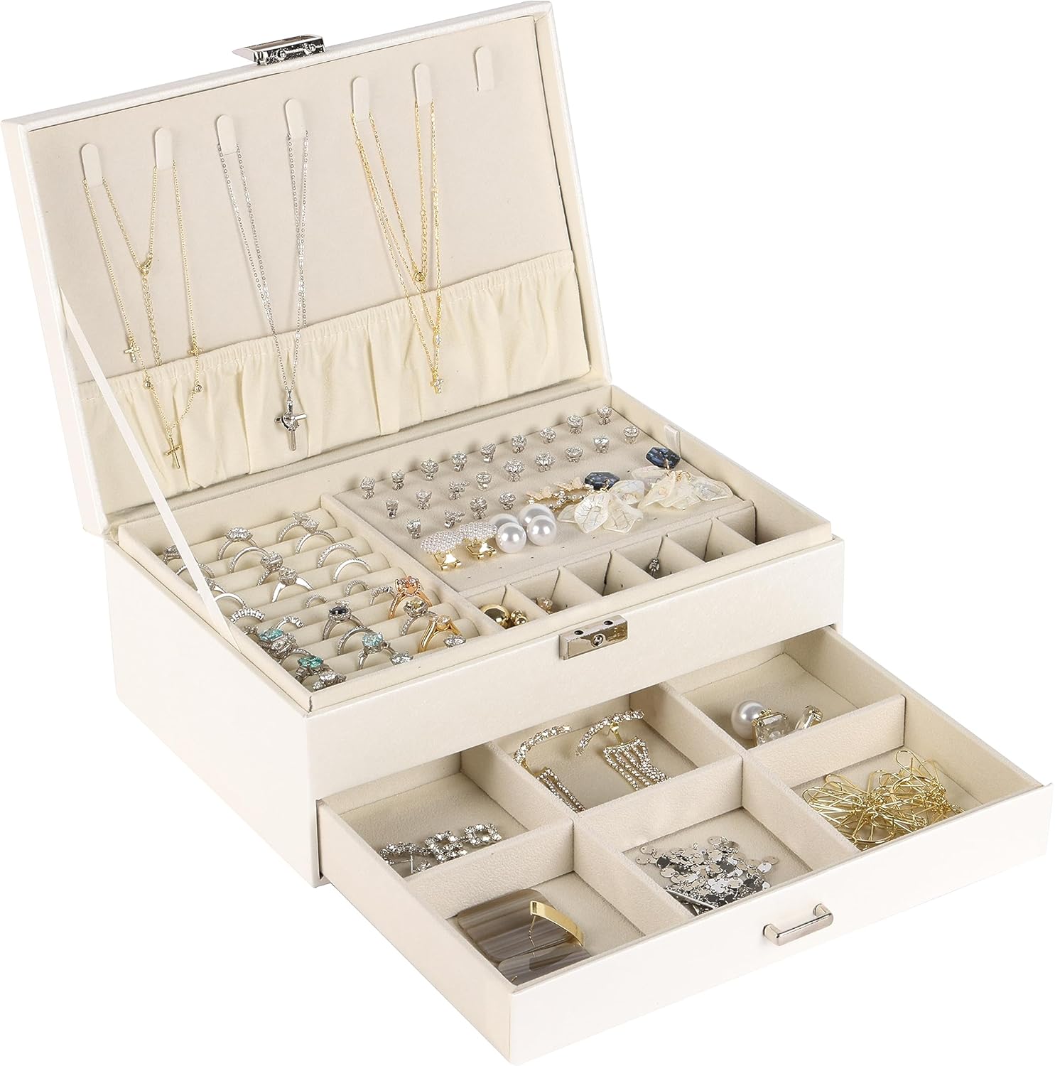 Jewellery Box Travel Jewellery Organiser White 2Layer Jewelry Box