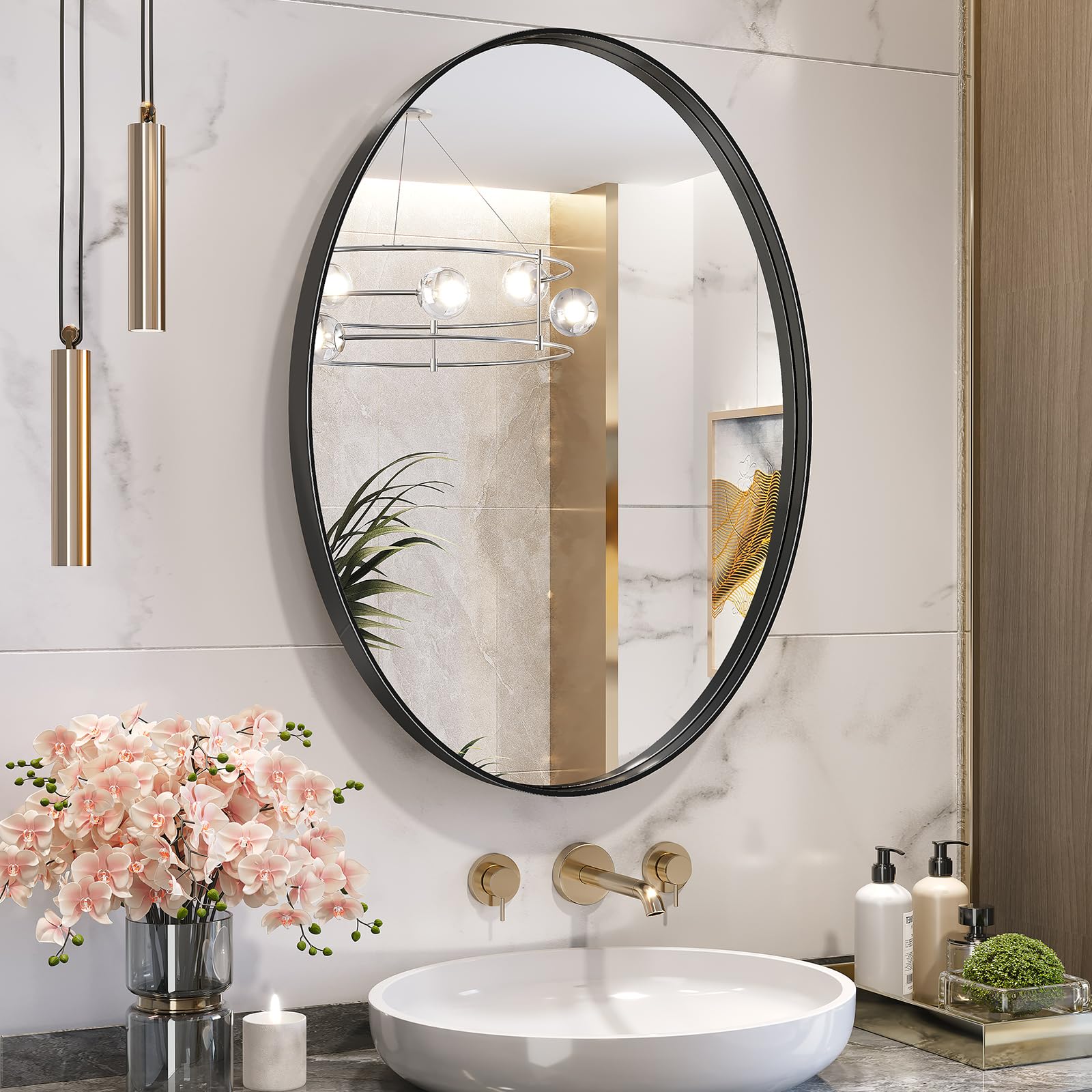 Brightify Black Oval Mirror for Bathroom 24x32 Inch, Oval Vanity Mirror Black Metal Frame, Modern Wall Mirror for Bedroom Living Room Farmhouse