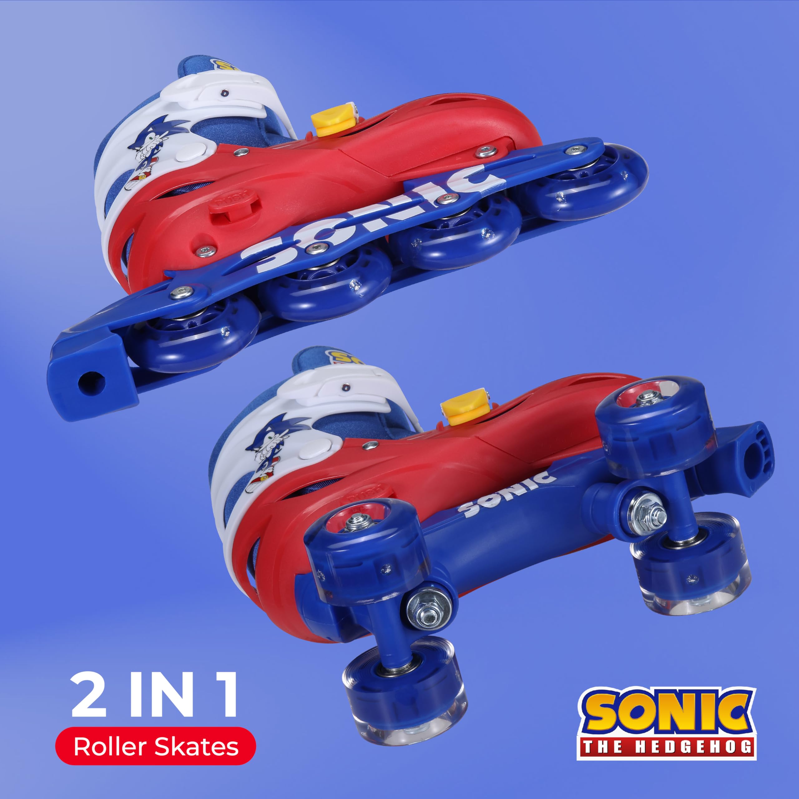 Sonic 2in1 Kids Roller Skates, Transform from Quads to Inlines