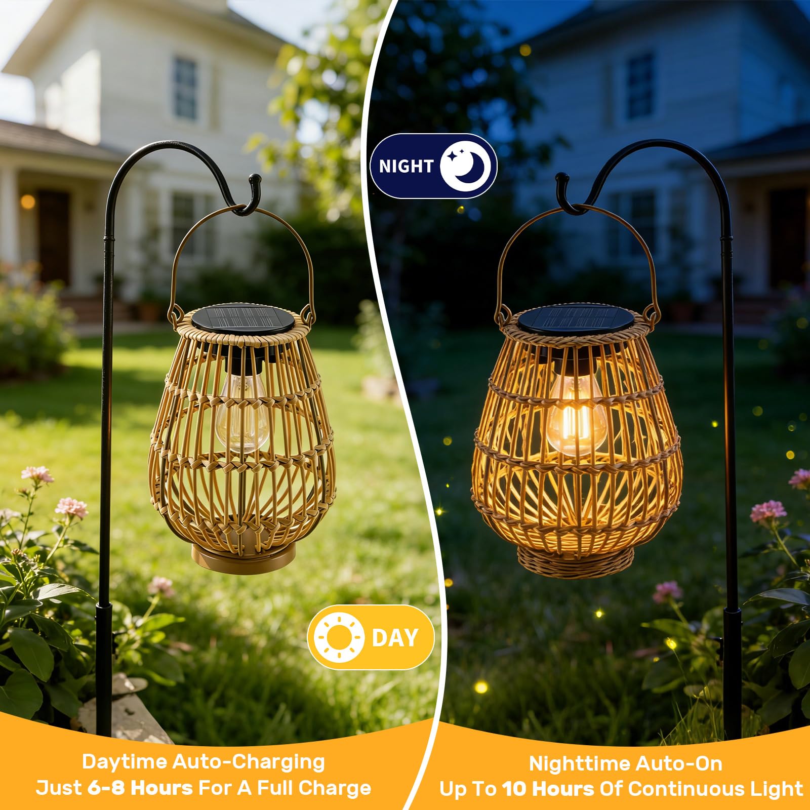 Lanterna solare da giardino, 2 pezzi, lanterne da giardino per esterni, lampade solari da appendere o da terra, IP44 resistente alle intemperie, luci solari per balcone, terrazza