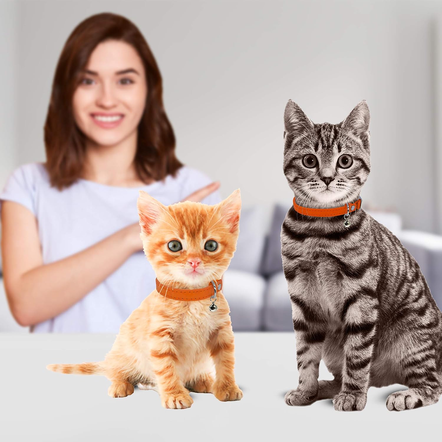 Leather Cat Collar, Cat Collar with Elastic Strap,Kitten Collar with Bells, Gift, Colors: Black, Orange, Green, Pink, Purple, Small Pets, Medium, Boy, Girl, Baby
