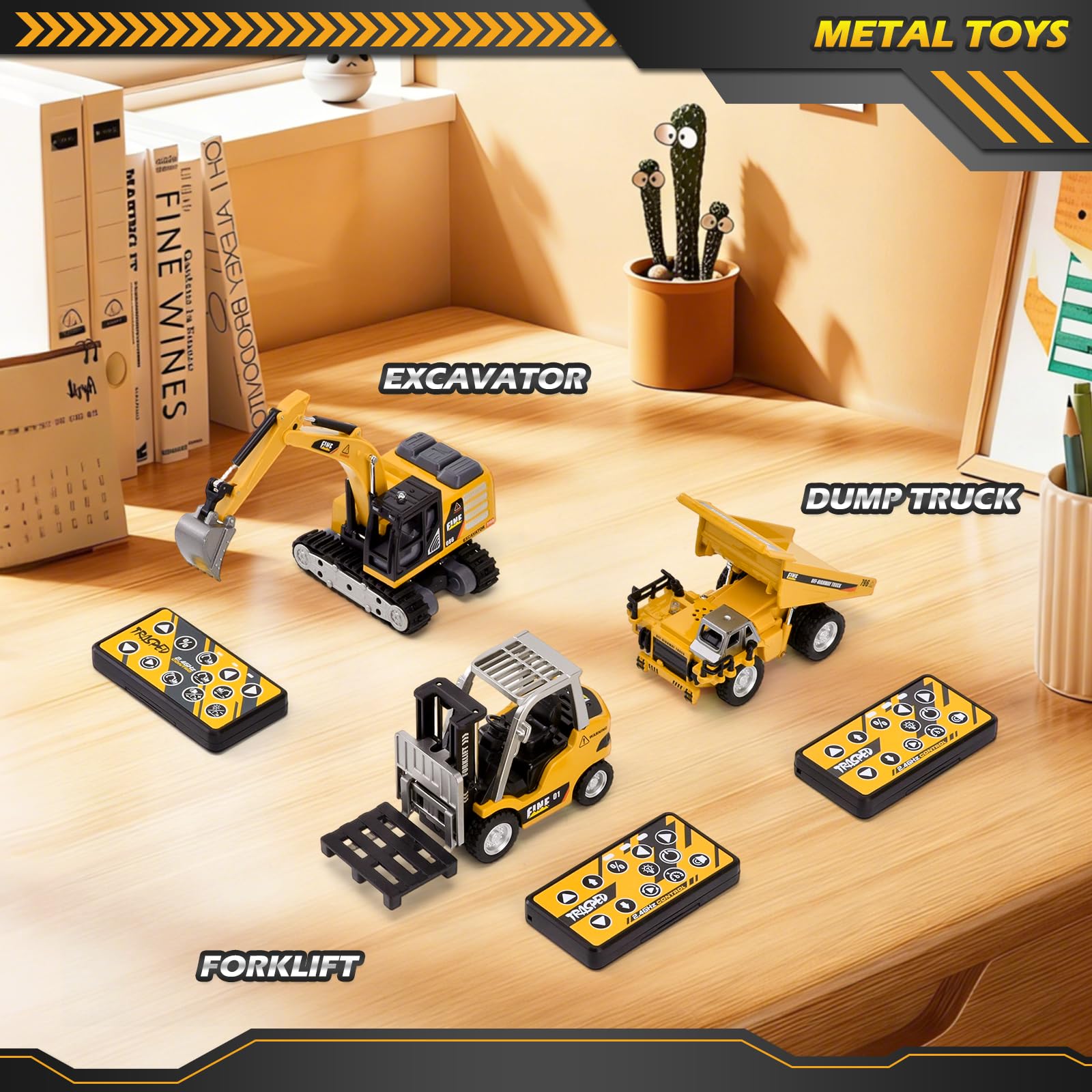Mini Escavatore Telecomandato, 1:64 Escavatore RC Giocattolo in Metallo con App e Telecomando 2,4 GHz, Luci ed Effetti Sonori, 2 Velocità, Veicolo da Costruzione Telecomandato per Bambini