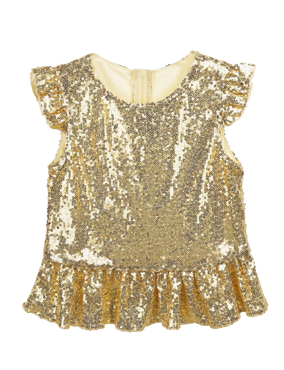 YiZYiF Kids Girls Princess Ruffle Sleeves Sparkle Sequins Tee Peplum Tops for Mermaid Birthday Dress up