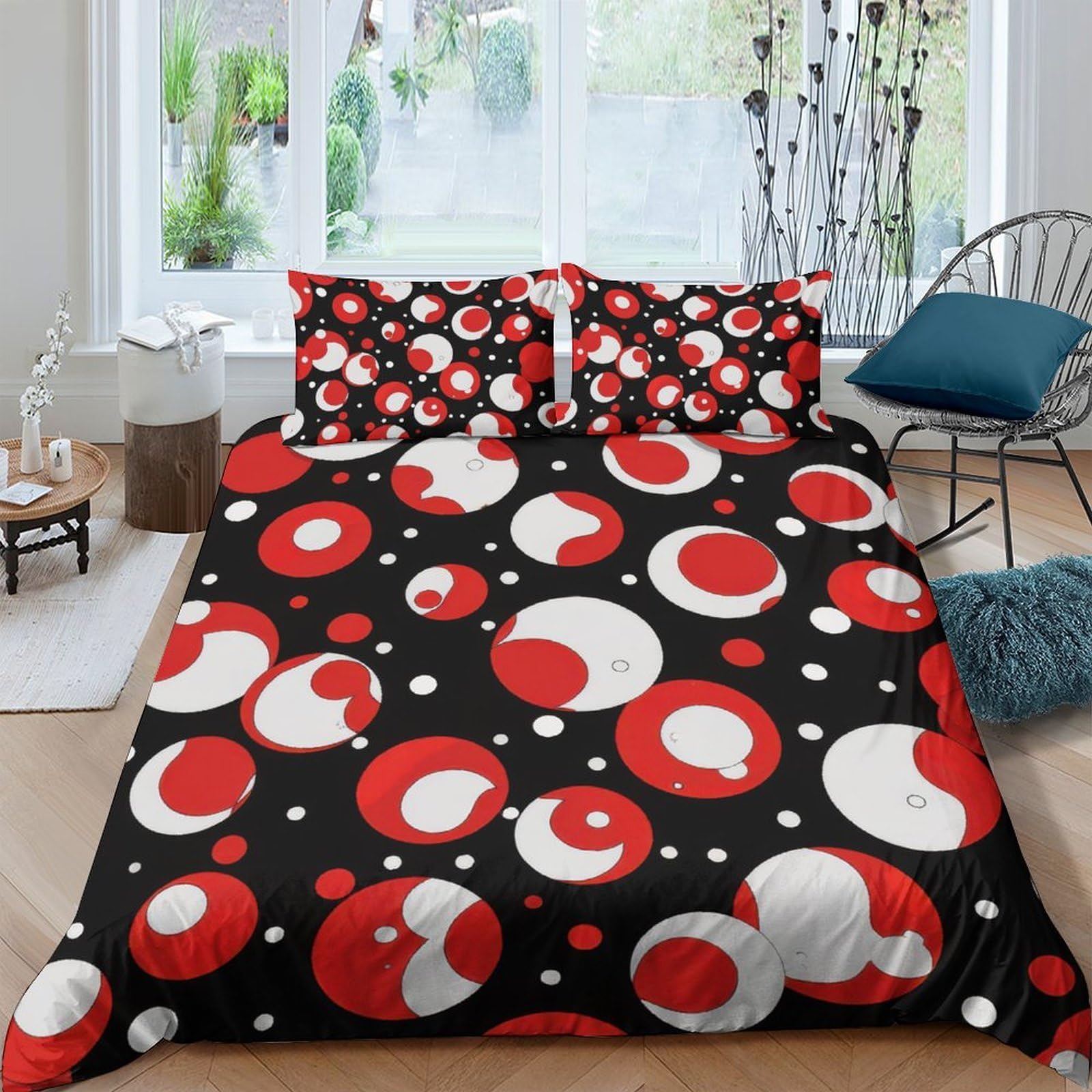 Ctjqhvkz Style-4 3D Printed Red White Black Circle Fitted Sheet Microfiber Soft Breathable Polka Dot Bed Cover For Bedroom Guest Room Decor Single（135X200cm）