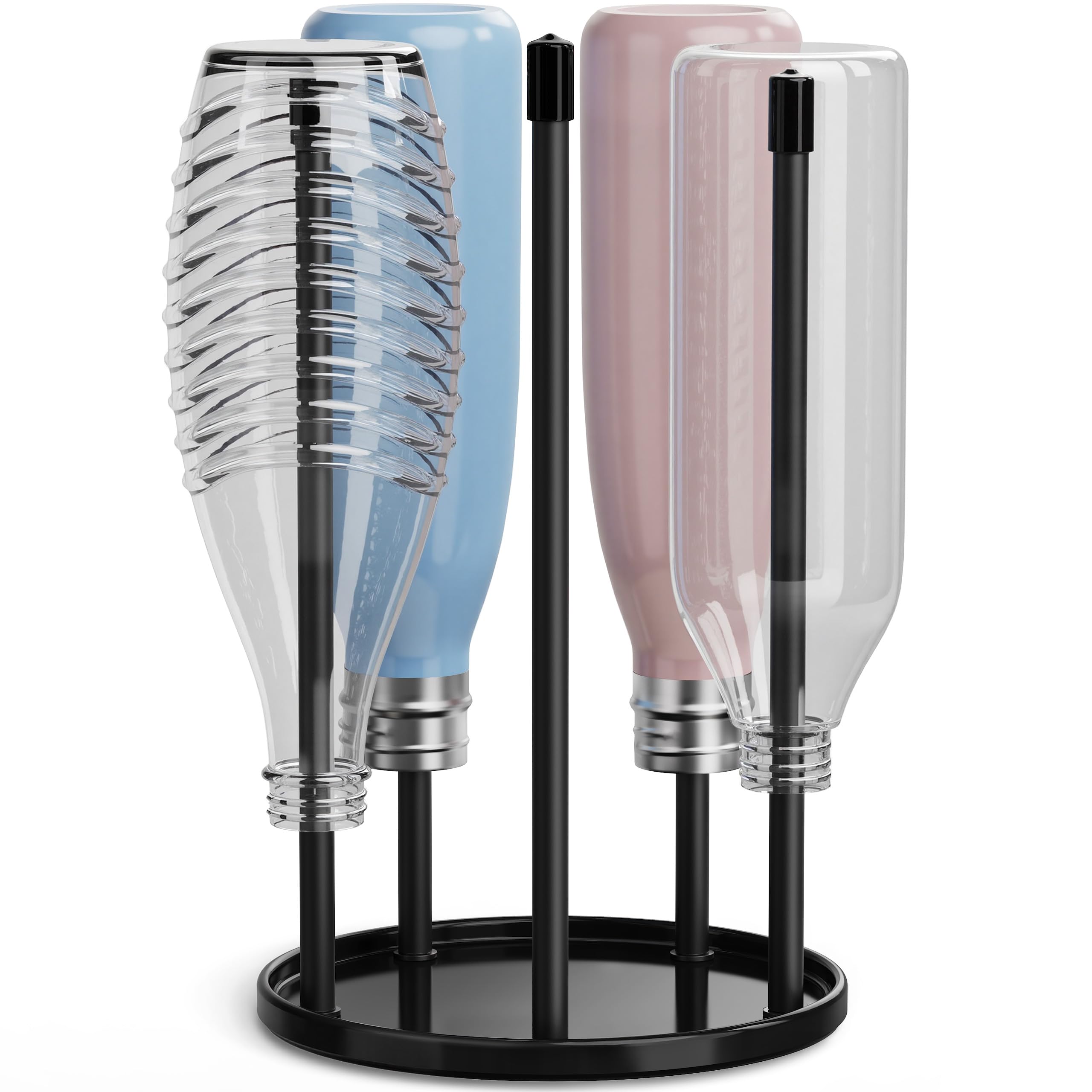 Flaschenhalter für SodaStream Crystal – Keramik Abtropfständer mit Abtropfgestell und Abtropfwanne für 5 Flaschen | Flaschentrockner für die Küche Schwarz