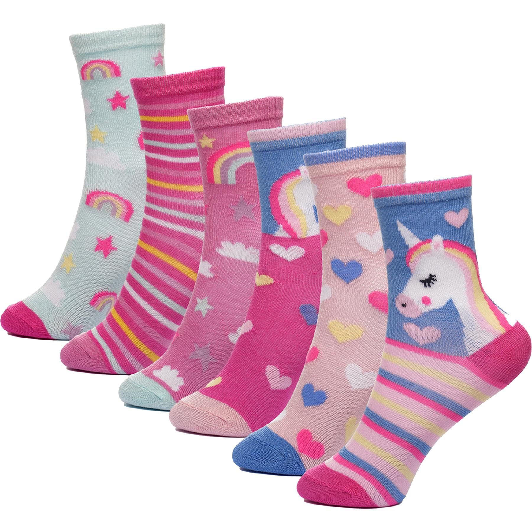 A2Z 4 Kids Chaussettes Filles Lot de 6 Motif Rayures Arc-en-Ciel Chaussettes Montantes Premium Thème Chaussettes Durables Confortables Enfants Pointure 2-3 (23-26), 3-6 (27-30), 7-10 (31-36)
