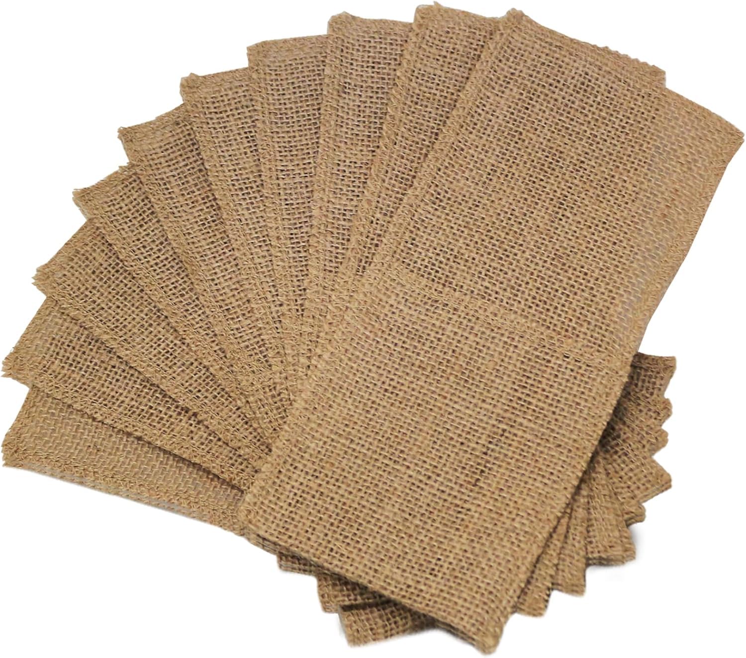 FQTANJU Lot de 50 porte-ustensiles et pochette à couverts en toile de jute naturelle, pour serviettes de table et décoration
