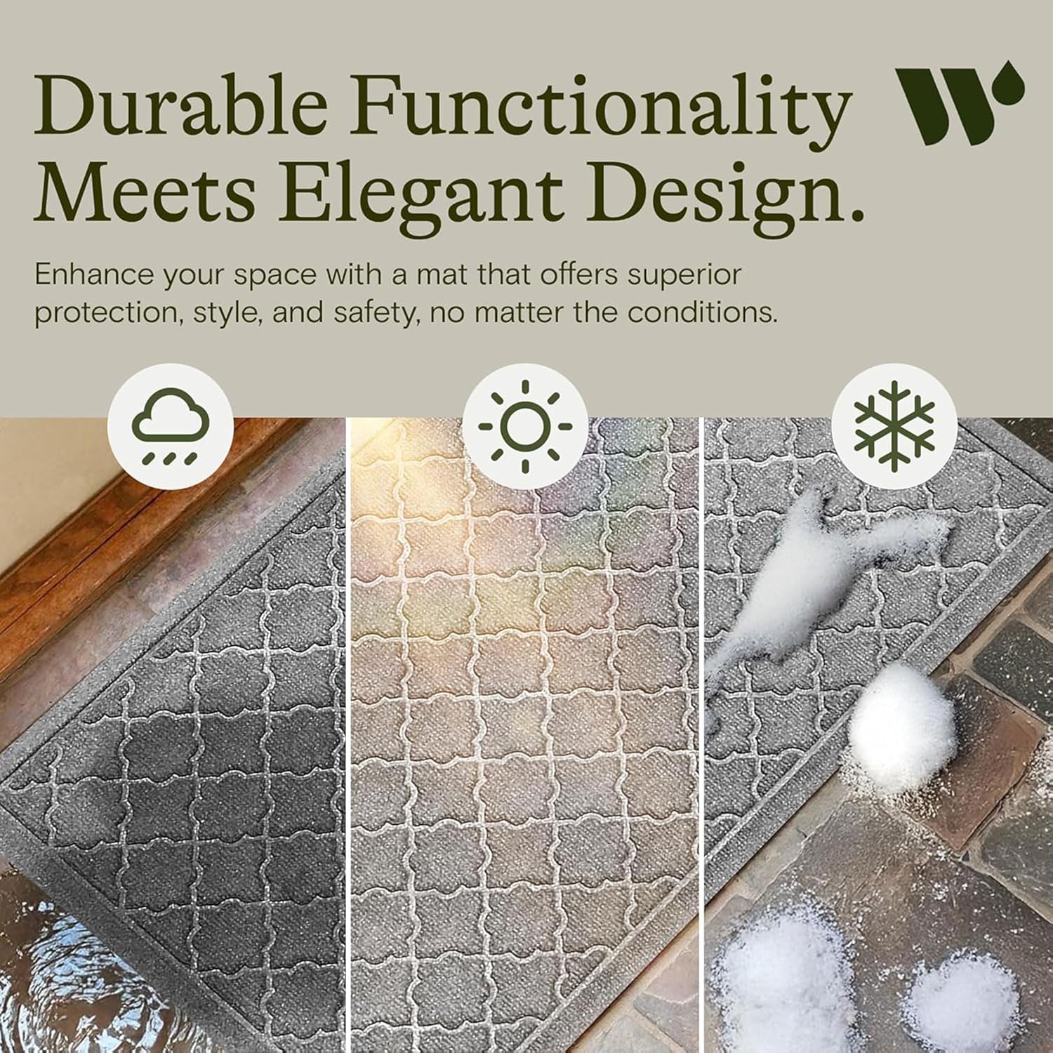 WaterHog Cordova Front Door Mat Indoor Outdoor Entrance, Absorbent All-Weather Doormat with Non-Slip Rubber Backing, Dirt & Moisture Trapper, Low Profile, Easy Clean, Made in USA 23"x35.5" Medium Grey
