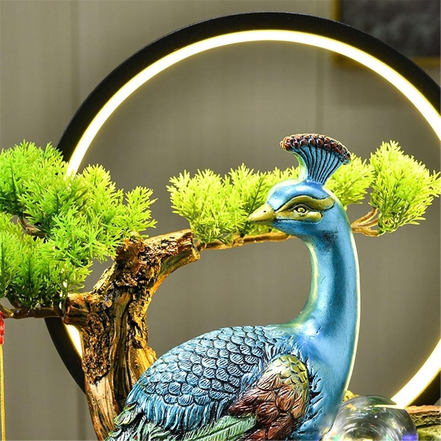 デスクトップ噴水 孔雀の流水オーナメントデスクトップ噴水、自宅寝室リビングルームオフィス装飾用