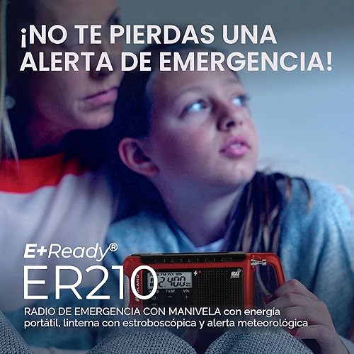 Miniatura 4 de Midland ER210 - Radio AM/FM compacta de emergencia con manivela, múltiples fuentes de alimentación que funciona como linterna de emergencia SOS