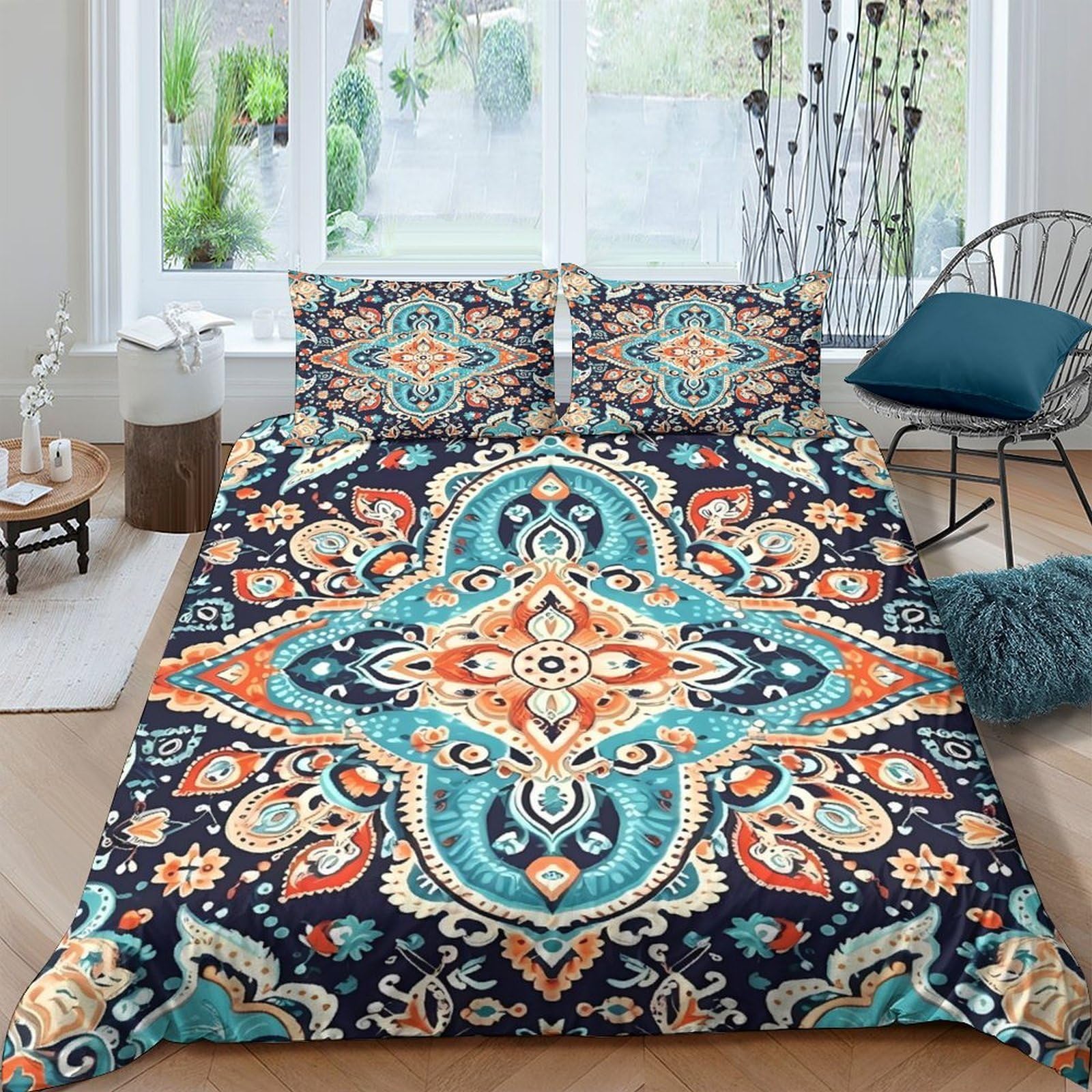 Ctjqhvkz Style-4 3D Printed Boho Mandala Fitted Sheet Microfiber Soft Breathable Ethnic Geometric Bed Cover For Bedroom Guestroom Mattress Protection Single（135X200cm）