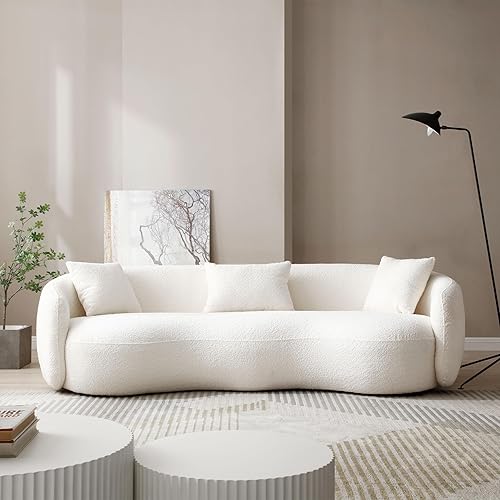 Sofá independiente de 4 asientos de felpa Boucle moderno de media luna cómodo sofá de ocio con 3 almohadas perfectamente escaladas, elegante sofá