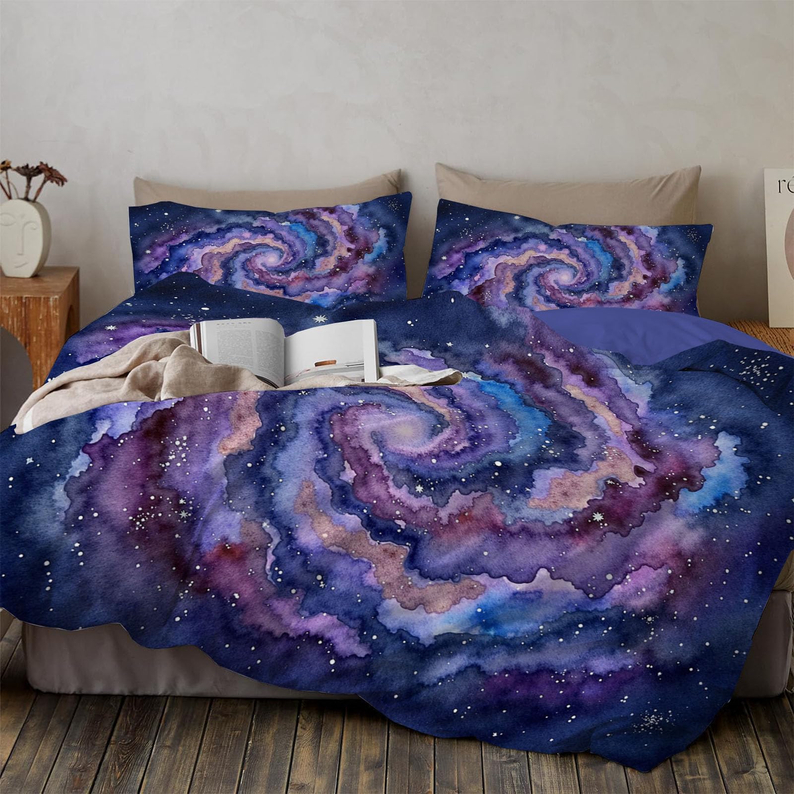 Housse de couette 240x260cm bleu nuit étoilée pour une chambre adulte relaxante