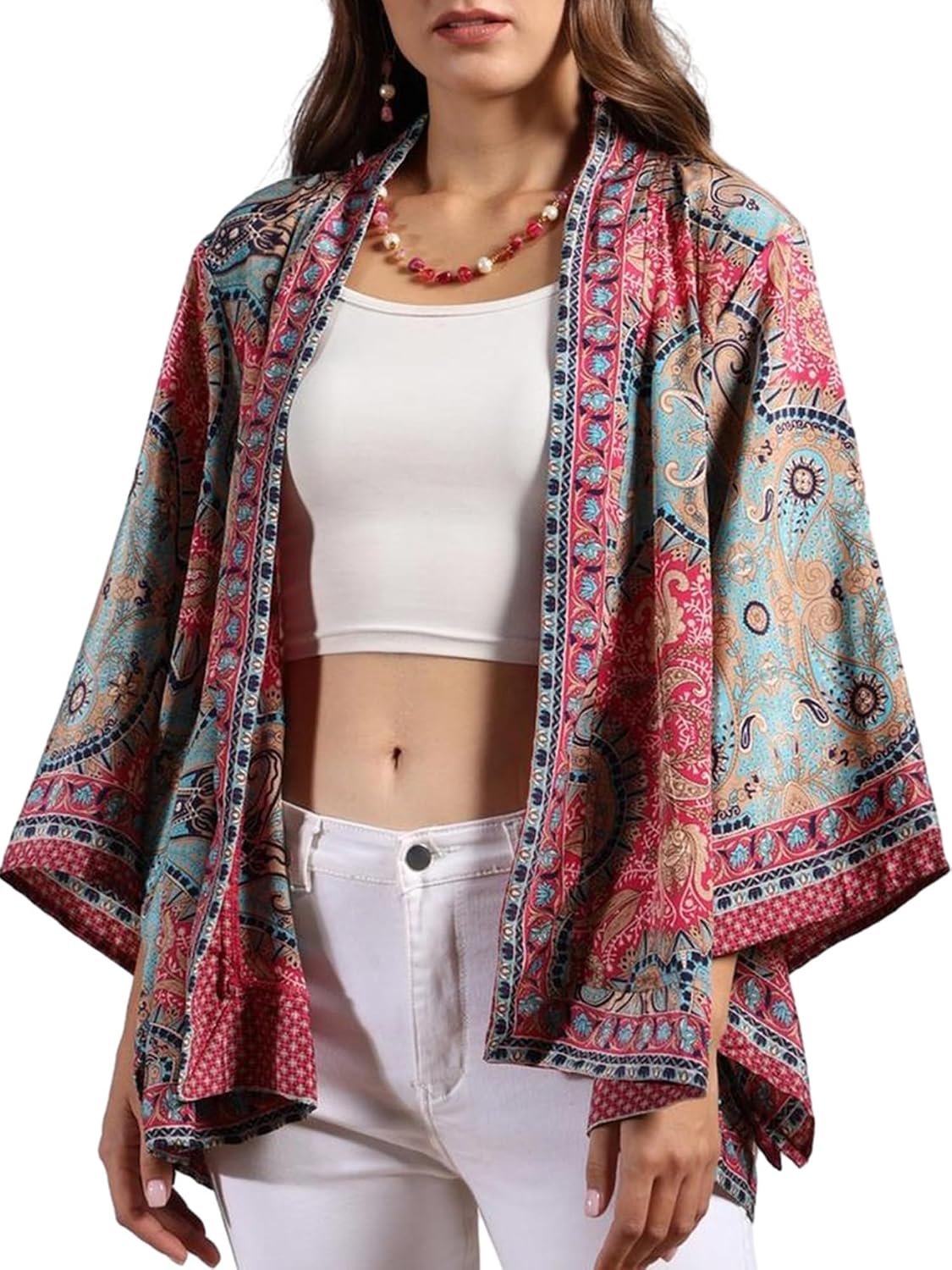 KE KANHA EXPORTS Shrugs for Women Stylish Boho Western Kimono Beach Wear Top with Japanese Sleeves and Multicolour Border ... - Review, Price and Buying Guide
