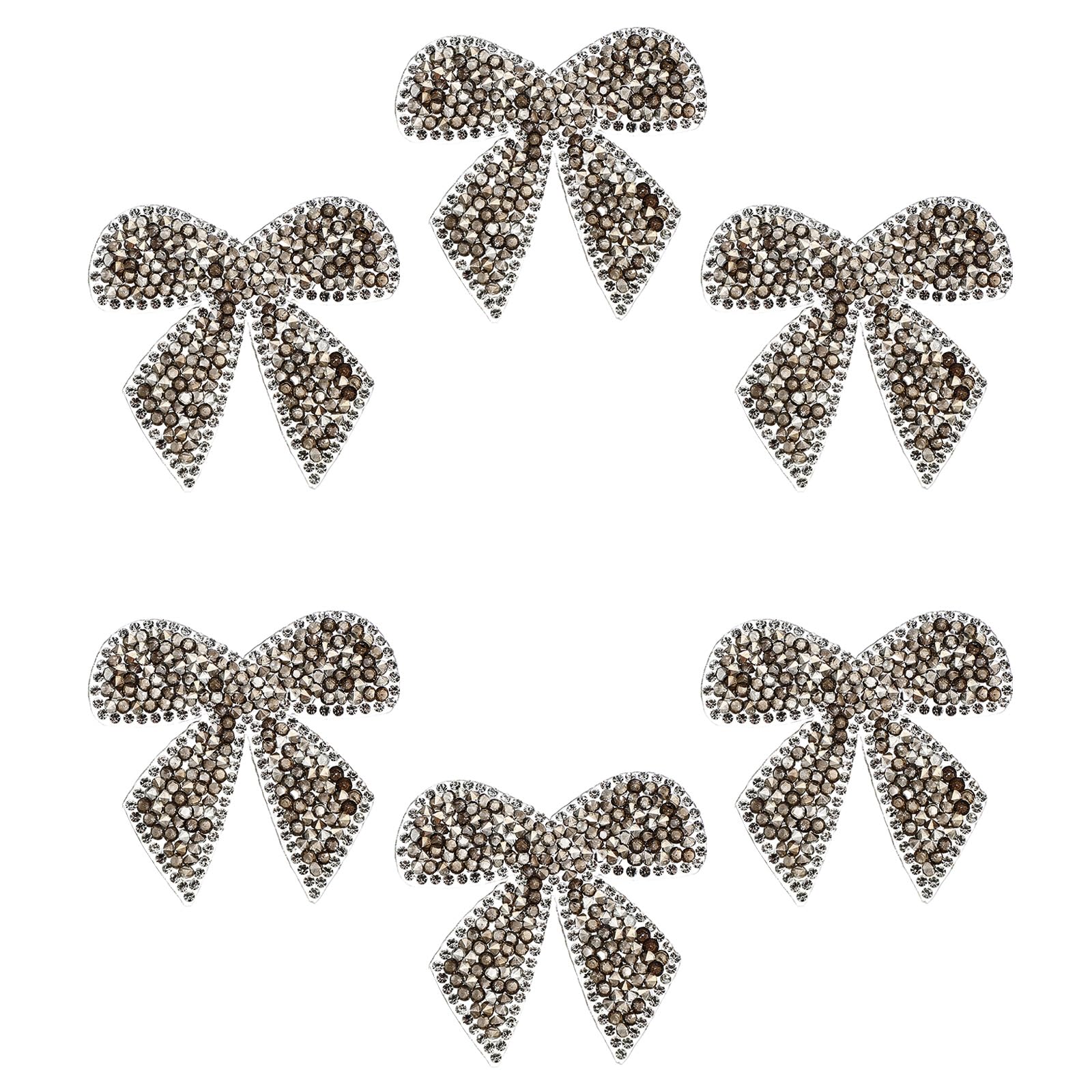 PATIKIL Bow Rhinestone Patches, 6 Pcs Bow Shape Sew/Iron on Applique Patches Rhinestone Applique Glitter Crystal Patches for Shoes Clothes Pants Bags Hats Shirts DIY Crafts, Grey
