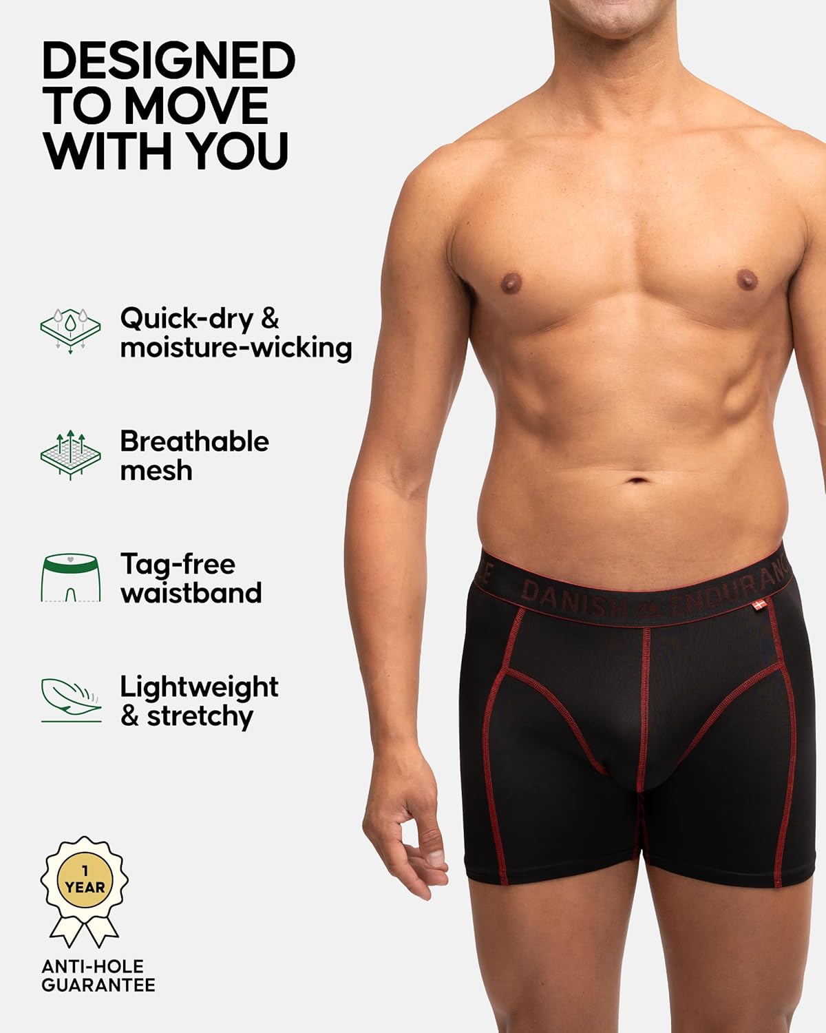DANISH ENDURANCE Men's Performance Boxer Briefs (6-Pack) – Moisture-Wicking, Quick-Dry Comfort with Extra-Long Fit - Image 2