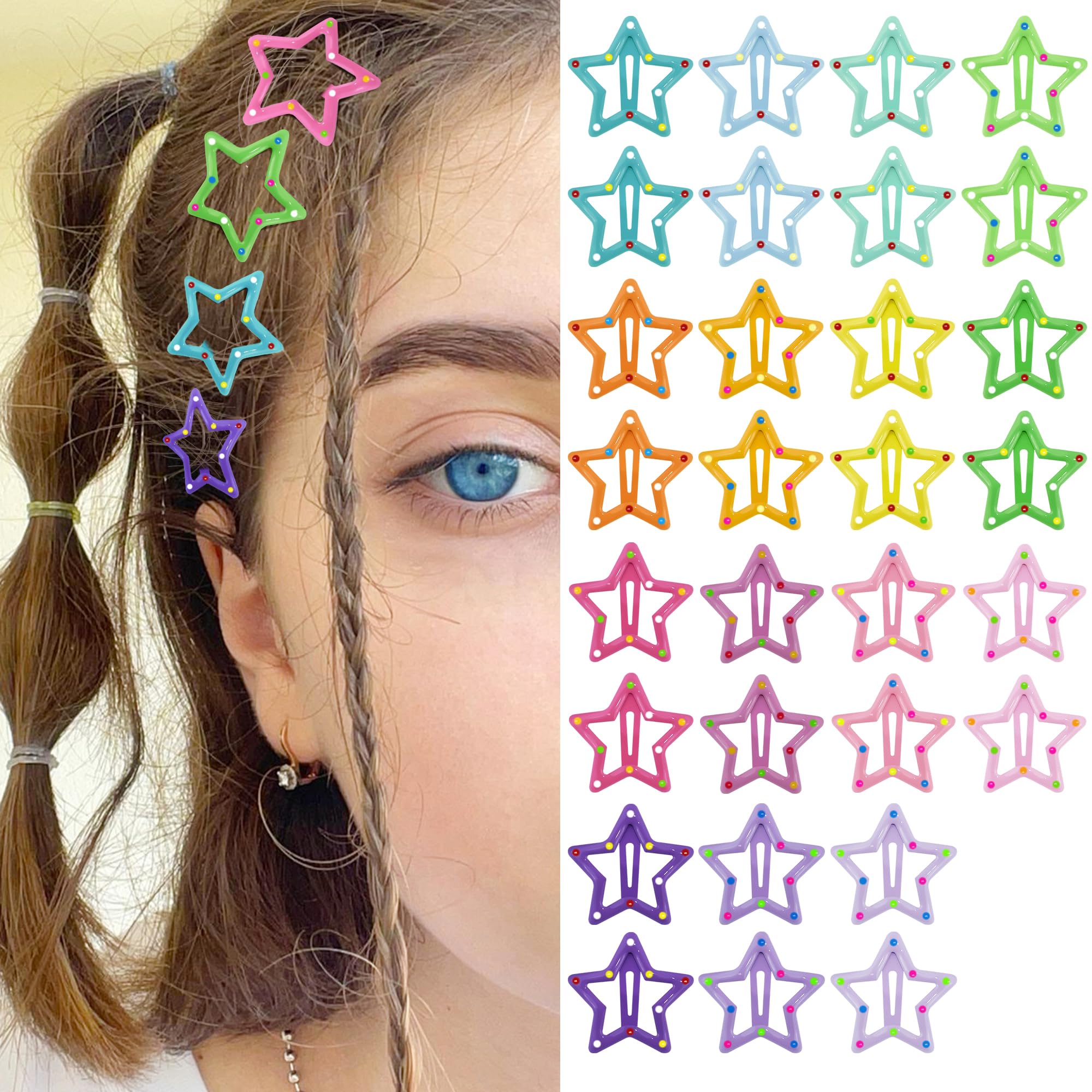 Y2K Star Hair Clips - 15 Pack, Non-Slip Barrettes -13