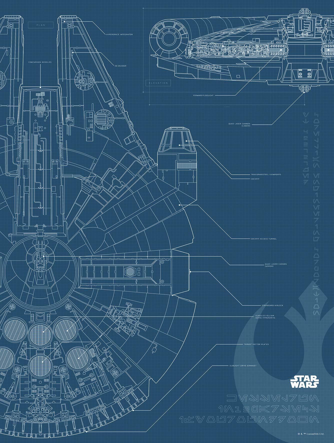 Komar Wandbild von Star Wars Blueprint Falcon | Kinderzimmer, Jugendzimmer, Dekoration, Kunstdruck | ohne Rahmen | WB176-30x40 Wall Picture, Colourful