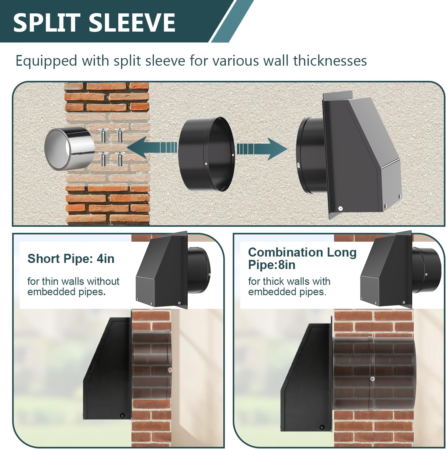 5 Inch Hooded Wall Vent with Screen and Damper, Exhaust Vent Cover with Foam Gasket for Noise Reduction, Galvanized Steel Dryer Vent Outside for Kitchen Range Hood Bathroom Fan Laundry(Black)