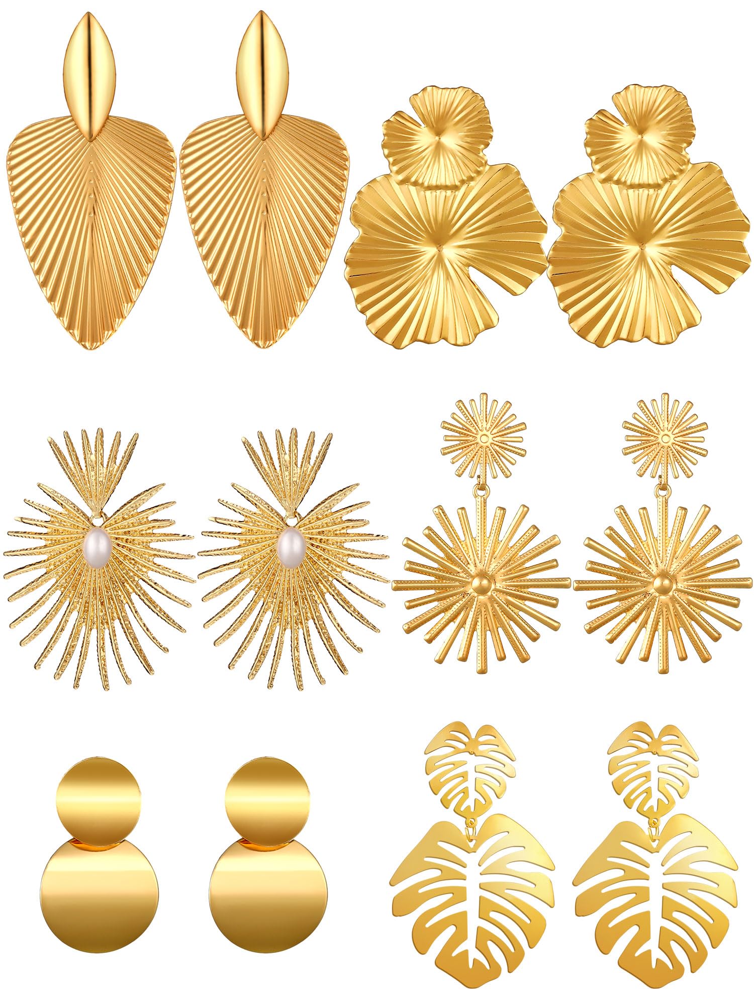 Glenmal6 Pair Gold Statement Earrings for Women Large Gold Geometric Earrings Woven Twisted Leaf Earring Jewelry Gift